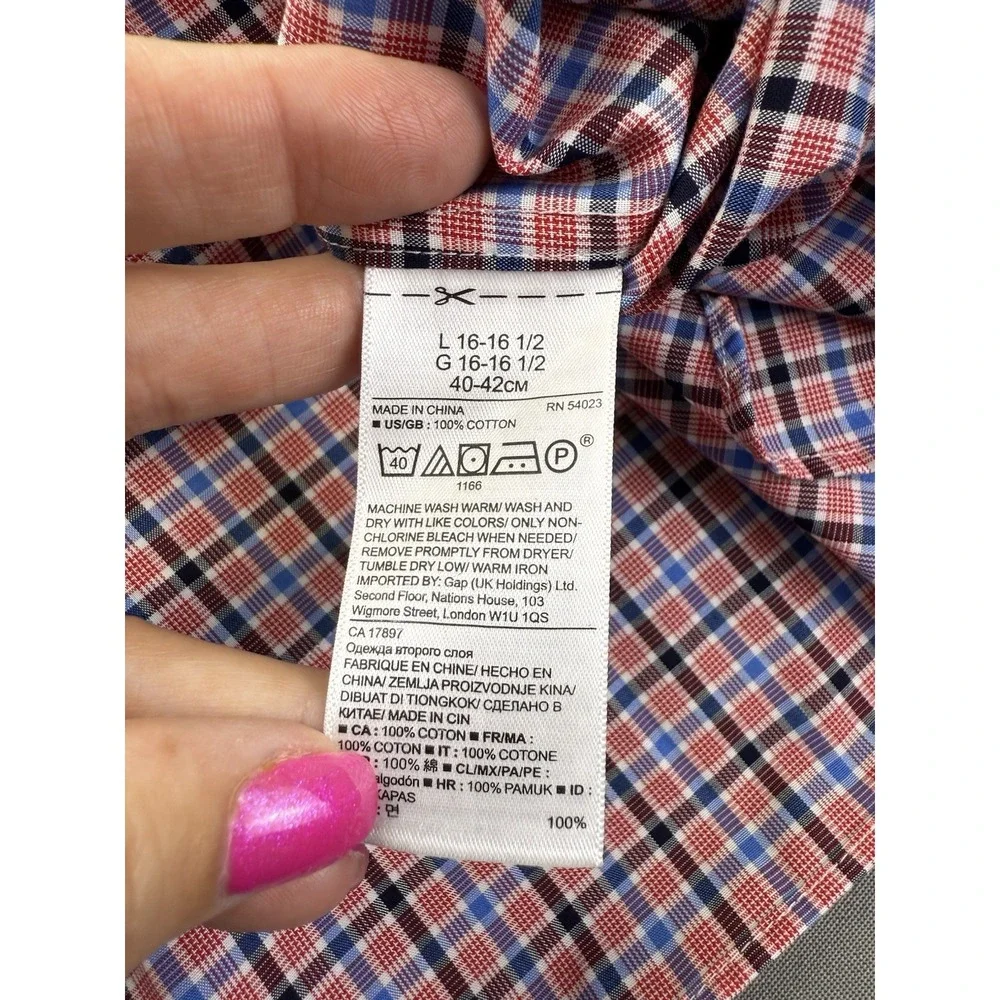 Banana Republic Button Up Shirt Tailored Grant Fit Red Blue Black Non-Iron Large